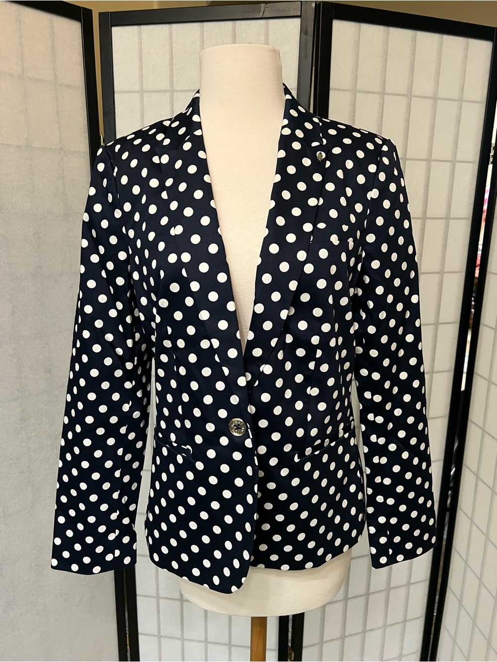 Tommy Hilfiger Navy and White Polka Dot Blazer
